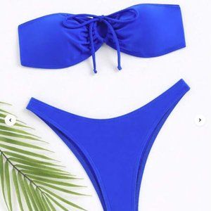 Drawstring Bandeau Bikini Swimsuit